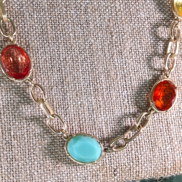 5/$18 Gem Stone Chain Gold Colored Metal Necklace - Picture 3 of 8